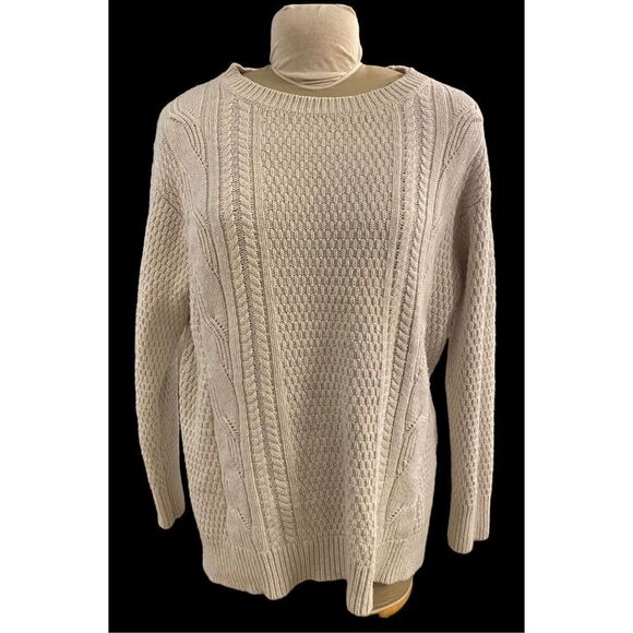 Gap Boyfriend Cable Knit Swtr Cream XL Ctn/Poly/Wool Blend Fisherman Weekend - Picture 2 of 12